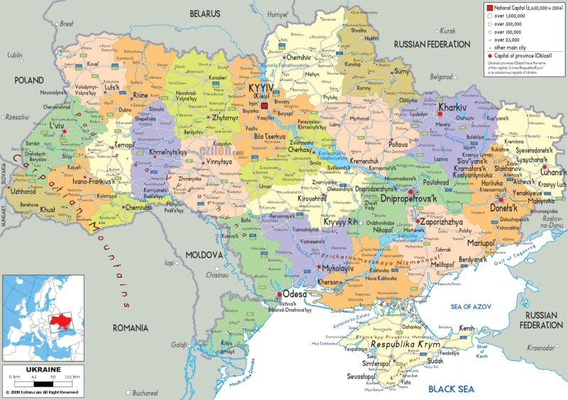 Подробная политическая и административная карта Украины со всеми городами, дорогами и аэропортами 1800x1270
